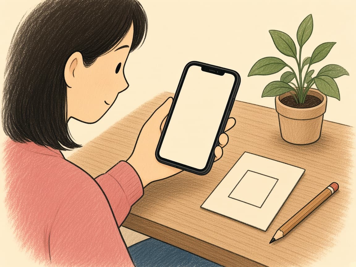 机でスマホと紙を見ている人